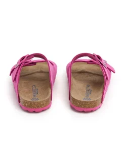 Leder-Pantoletten in Pink