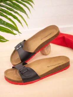 Leder-Pantoletten in Schwarz