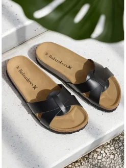 Leder-Pantoletten in Schwarz