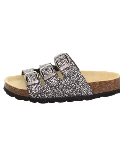 Leder-Pantoletten in Schwarz/ Silber