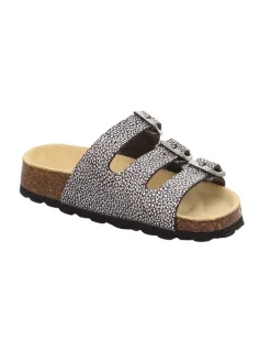 Leder-Pantoletten in Schwarz/ Silber