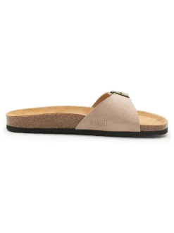 Leder-Pantoletten in Taupe