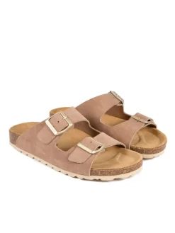 Leder-Pantoletten in Taupe