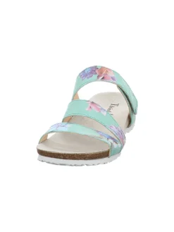 Leder-Pantoletten in Türkis