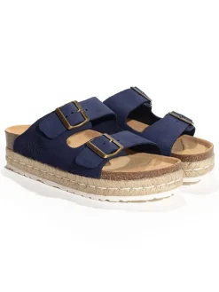 Leder-Pantoletten "Orange" in Dunkelblau