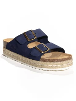 Leder-Pantoletten "Orange" in Dunkelblau