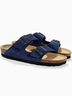 Leder-Pantoletten "Trefle" in Dunkelblau