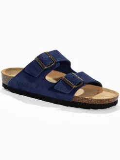 Leder-Pantoletten "Trefle" in Dunkelblau