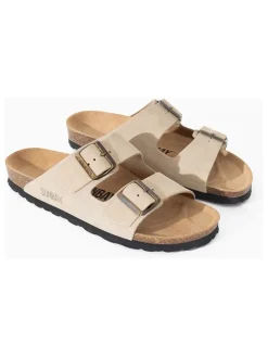 Leder-Pantoletten "Trefle" in Beige