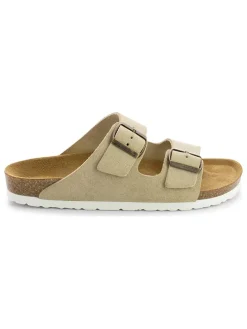 Leder-Pantoletten "Trefle" in Beige