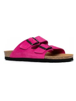 Leder-Pantoletten "Trefle" in Fuchsia