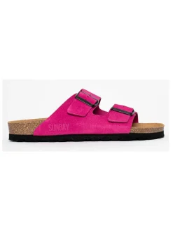 Leder-Pantoletten "Trefle" in Fuchsia