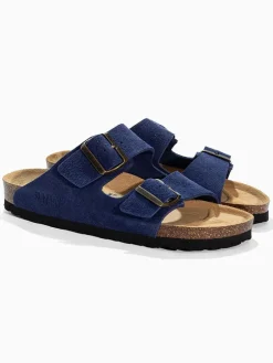 Leder-Pantoletten "Trefle" in Dunkelblau