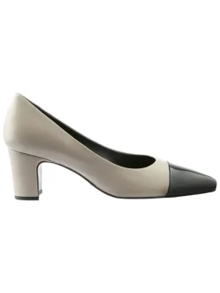 Leder-Pumps in Beige/ Schwarz