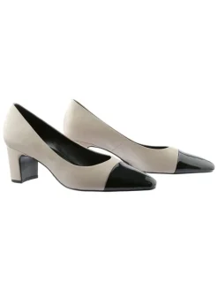 Leder-Pumps in Beige/ Schwarz