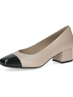 Leder-Pumps in Beige/ Schwarz