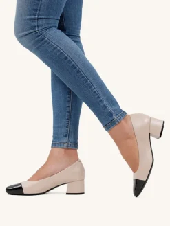 Leder-Pumps in Beige/ Schwarz