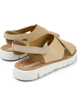 Leder-Sandalen in Beige