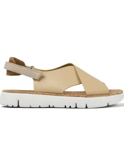 Leder-Sandalen in Beige