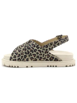 Leder-Sandalen in Beige/ Schwarz/ Dunkelbraun