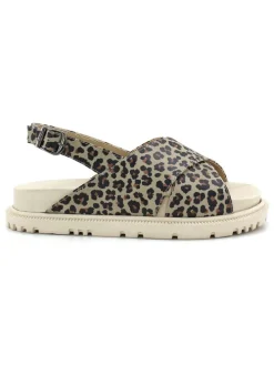 Leder-Sandalen in Beige/ Schwarz/ Dunkelbraun