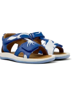 Leder-Sandalen in Blau/ Weiß