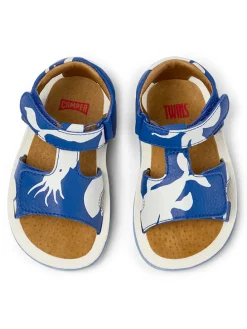 Leder-Sandalen in Blau/ Weiß