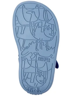 Leder-Sandalen in Blau/ Weiß