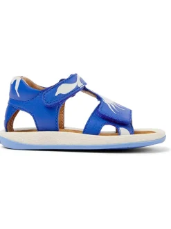 Leder-Sandalen in Blau/ Weiß