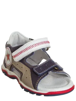 Leder-Sandalen in Dunkelblau/ Weiß/ Beige