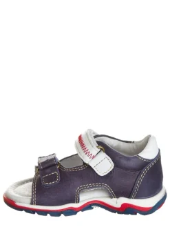 Leder-Sandalen in Dunkelblau/ Weiß/ Beige