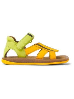 Leder-Sandalen in Gelb/ Grün