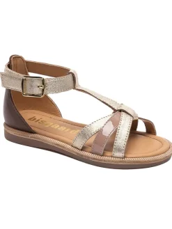 Leder-Sandalen in Gold/ Braun