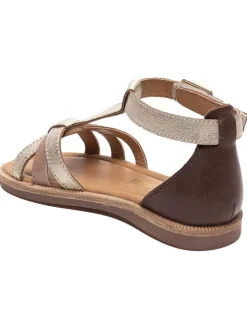 Leder-Sandalen in Gold/ Braun