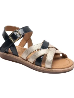 Leder-Sandalen in Gold/ Dunkelblau