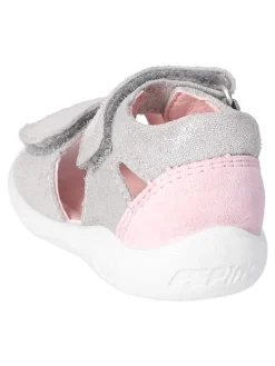 Leder-Sandalen in Grau/ Rosa