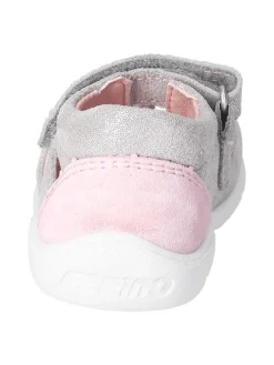 Leder-Sandalen in Grau/ Rosa