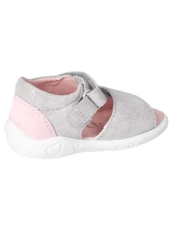 Leder-Sandalen in Grau/ Rosa