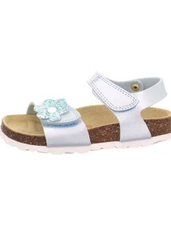 Leder-Sandalen in Hellblau/ Silber