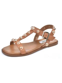 Leder-Sandalen in Hellbraun