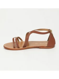 Leder-Sandalen in Hellbraun
