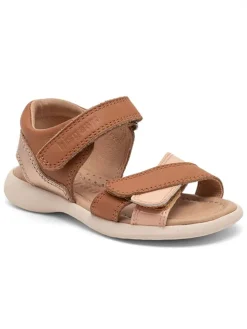 Leder-Sandalen in Hellbraun/ Rosa