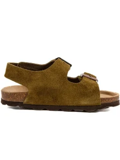 Leder-Sandalen in Khaki