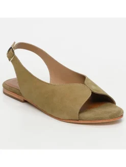 Leder-Sandalen in Khaki