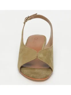 Leder-Sandalen in Khaki