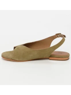 Leder-Sandalen in Khaki