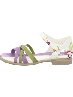 Leder-Sandalen in Khaki/ Weiß/ Lila