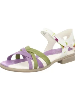 Leder-Sandalen in Khaki/ Weiß/ Lila