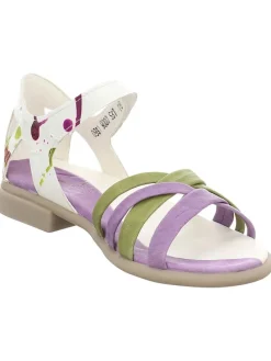 Leder-Sandalen in Khaki/ Weiß/ Lila