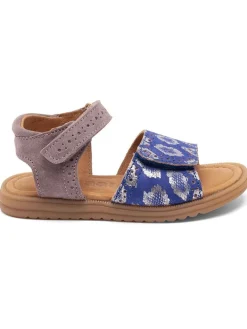 Leder-Sandalen in Lila/ Blau/ Silber